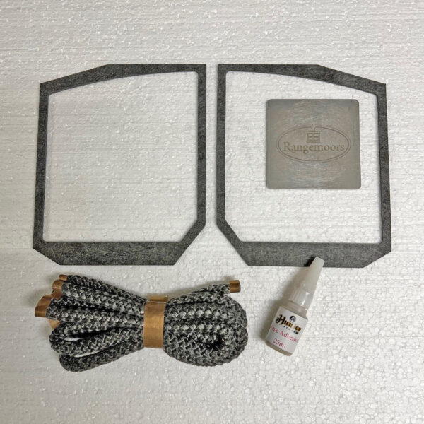 Hunter Herald 5, 6 & 7 New Double Door Rope Kit. This is for newer double door stoves with seven-sided, shaped glass. Kit comes complete with rope seals, gaskets for glass and adhesive. Genuine Hunter Part.