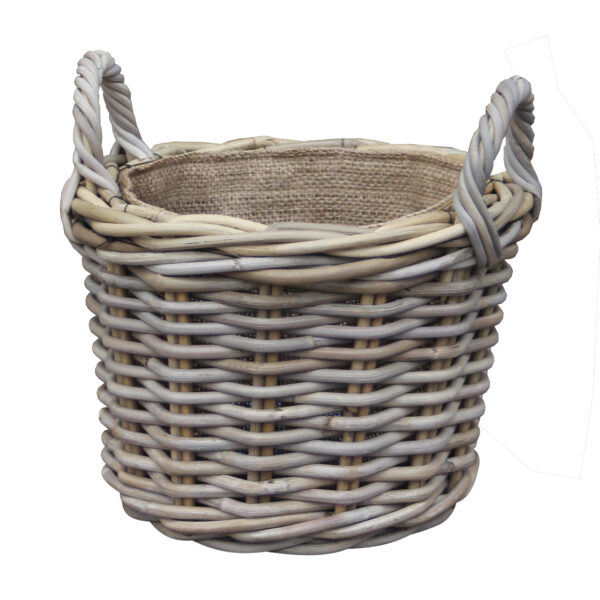 Glenweave Rattan Log Basket with removable hessian jute liner. Quality handmade product.